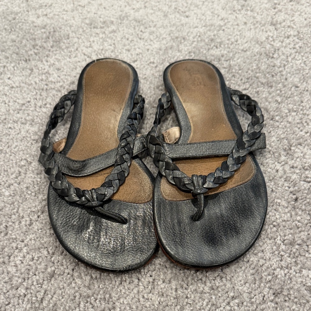 UGG Black Braided Leather Sandals
